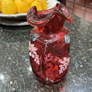 Vintage Fenton Cranberry Vase signed Barbour 93’